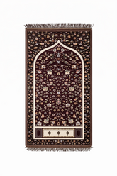 Luxury burgundy Islamic prayer rug with floral pattern and mosque arch design