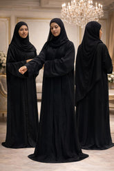 Handcrafted Beaded Detail Black Abaya-Premium Imported Nida Fabric