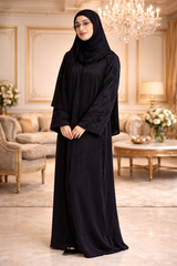 Elegant Floral Sleeve Black Abaya-Premium Imported Tiktok Fabric