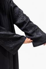 Elegant Floral Sleeve Black Abaya-Premium Imported Tiktok Fabric