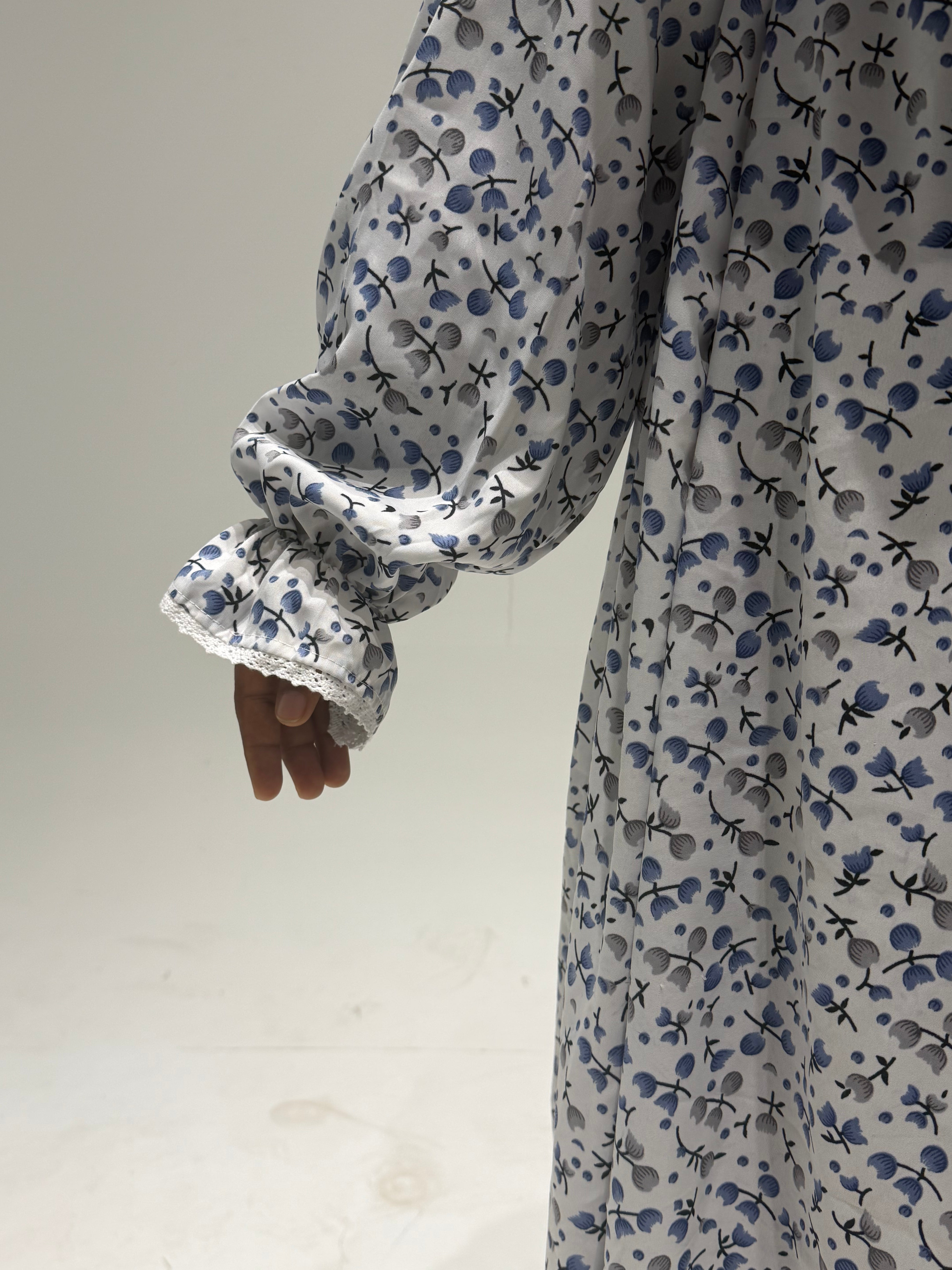 The Ria Series | Blue &Grey Floral  Designed Crepe Ria Ghala (The Precious)