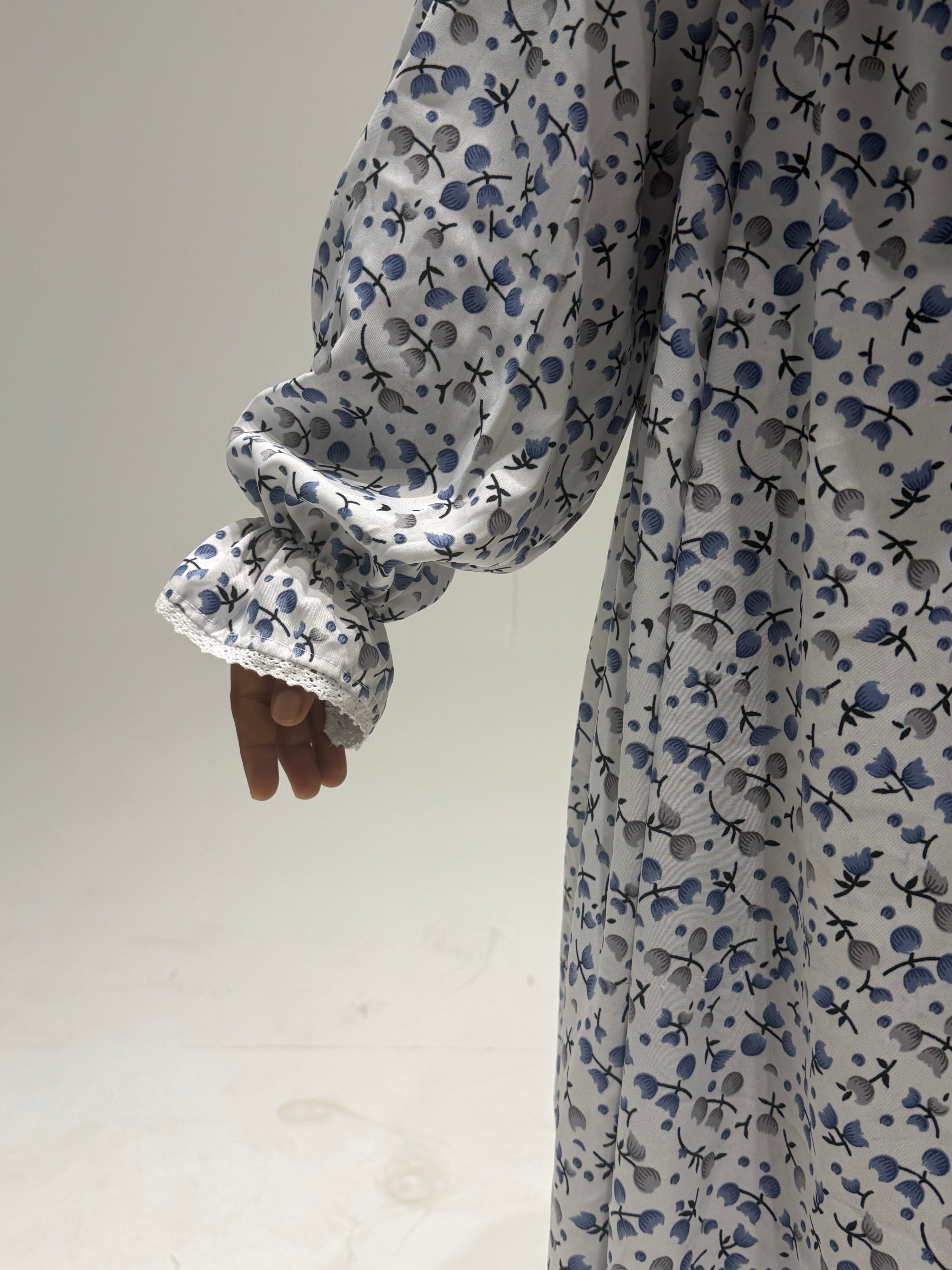The Ria Series | Blue &Grey Floral  Designed Crepe Ria Ghala (The Precious)