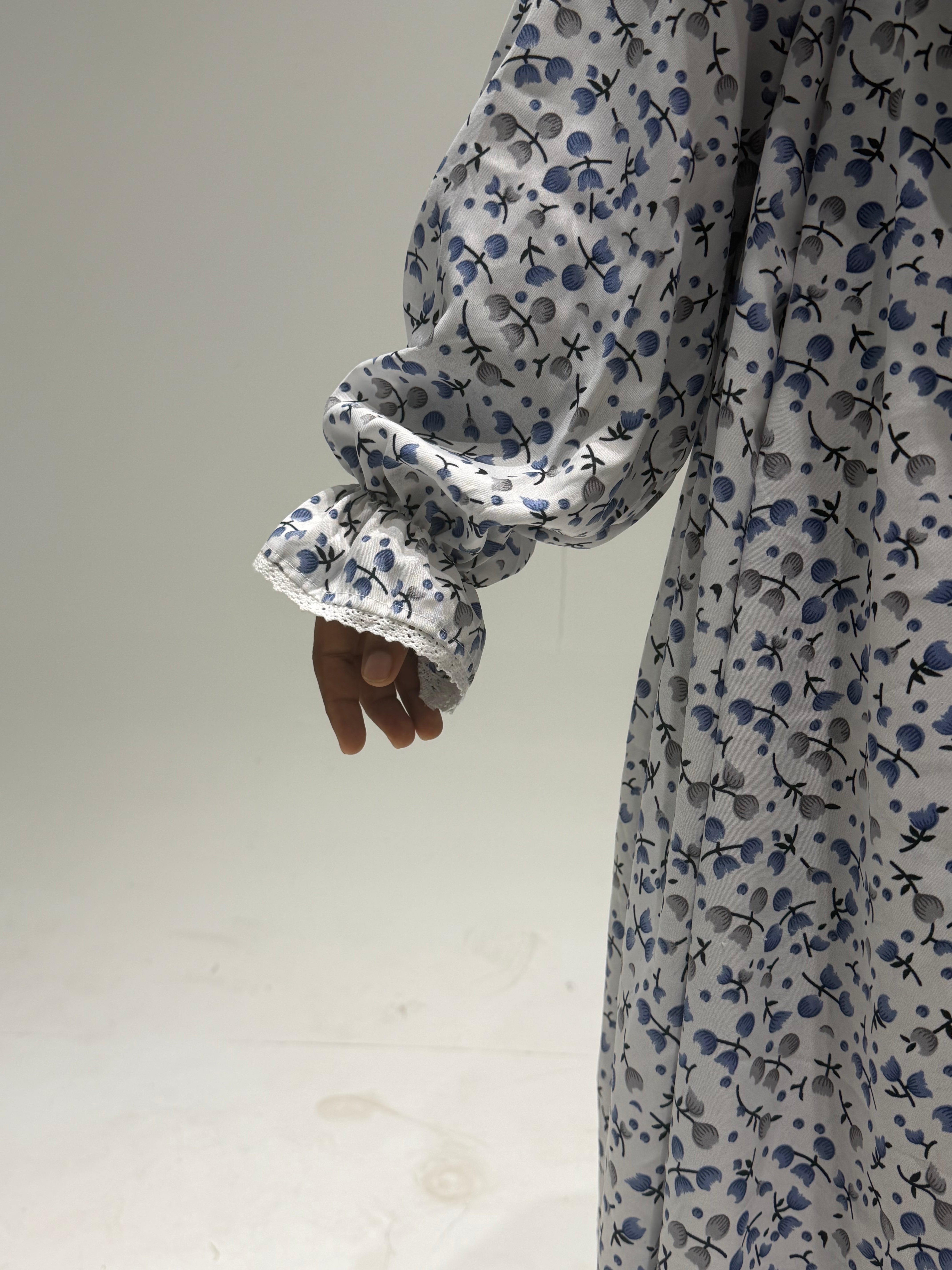 The Ria Series | Blue &Grey Floral  Designed Crepe Ria Ghala (The Precious)