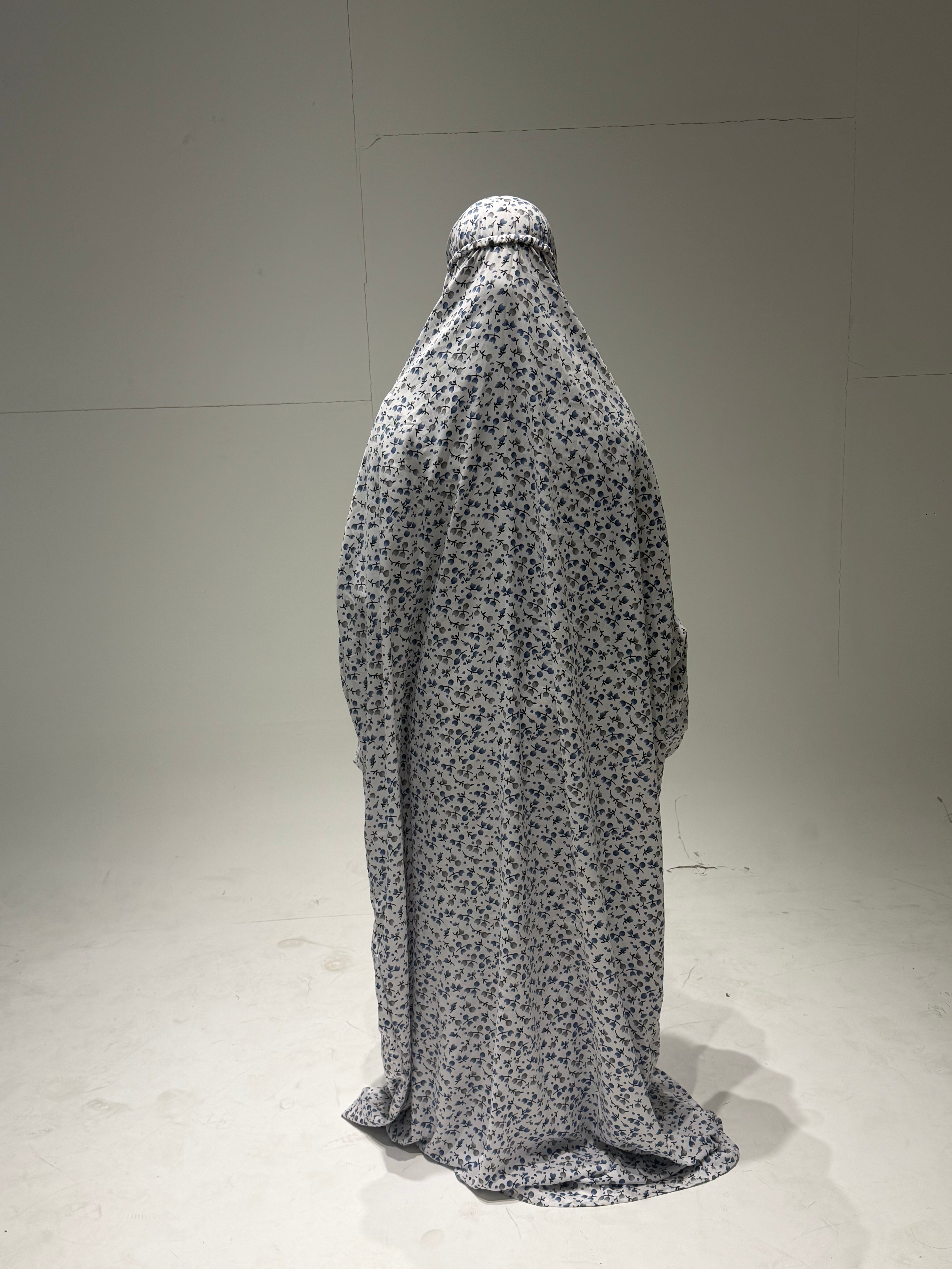 The Ria Series | Blue &Grey Floral  Designed Crepe Ria Ghala (The Precious)