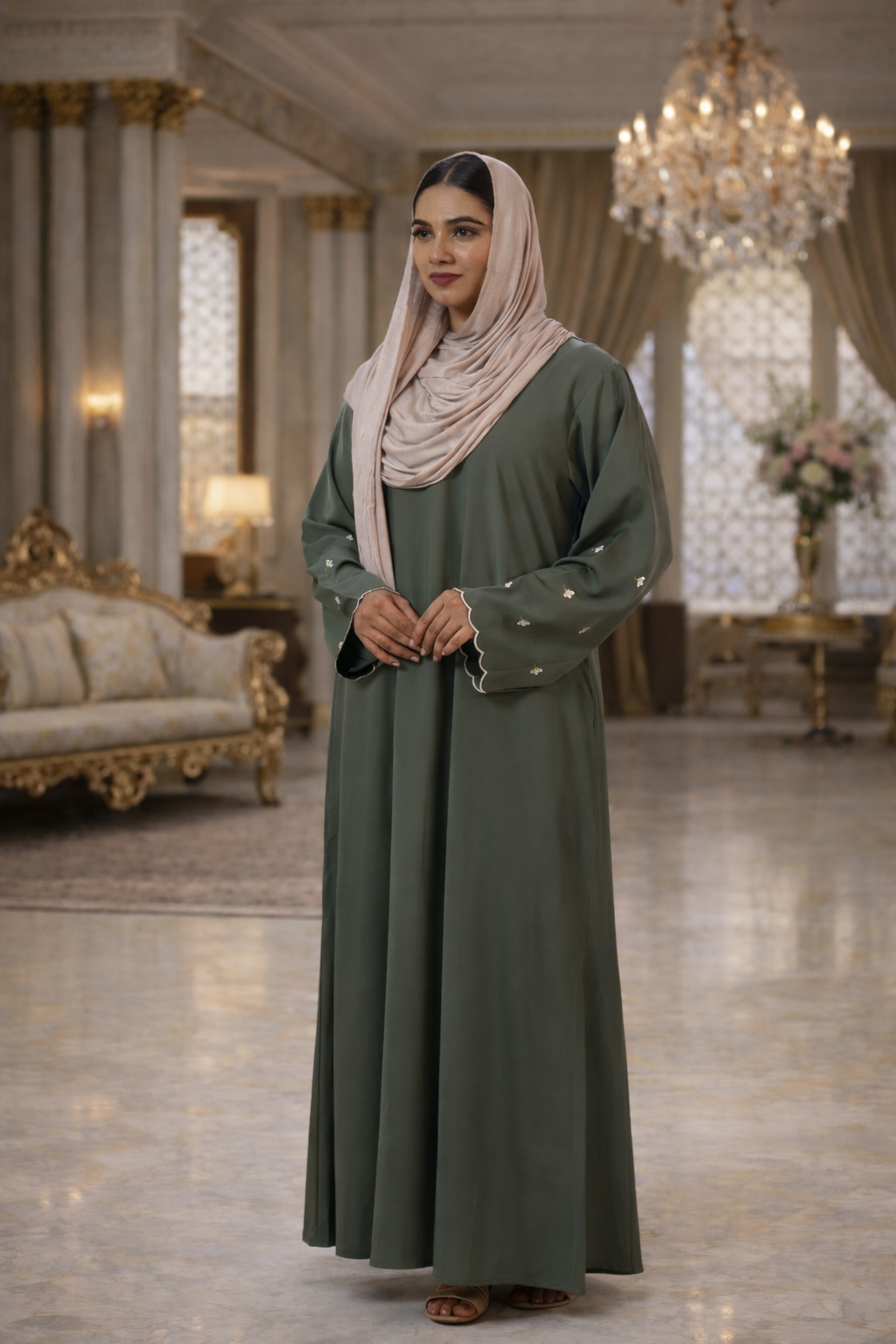 Soft Olive Everyday Elegance Abaya-Premium Imported Nida Fabric