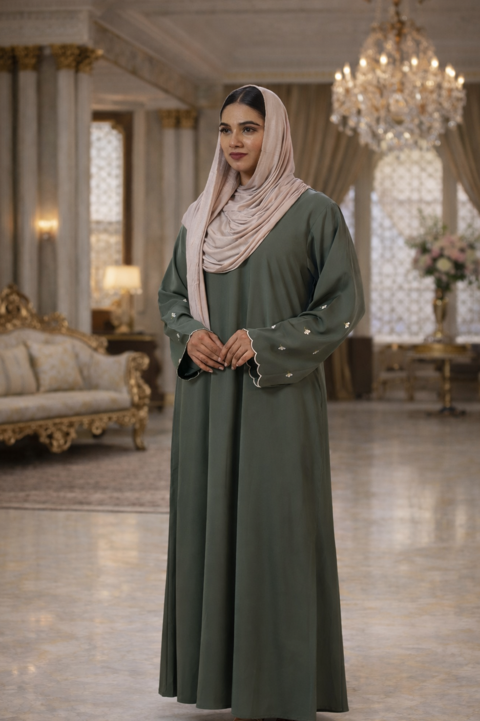 Soft Olive Everyday Elegance Abaya-Premium Imported Nida Fabric